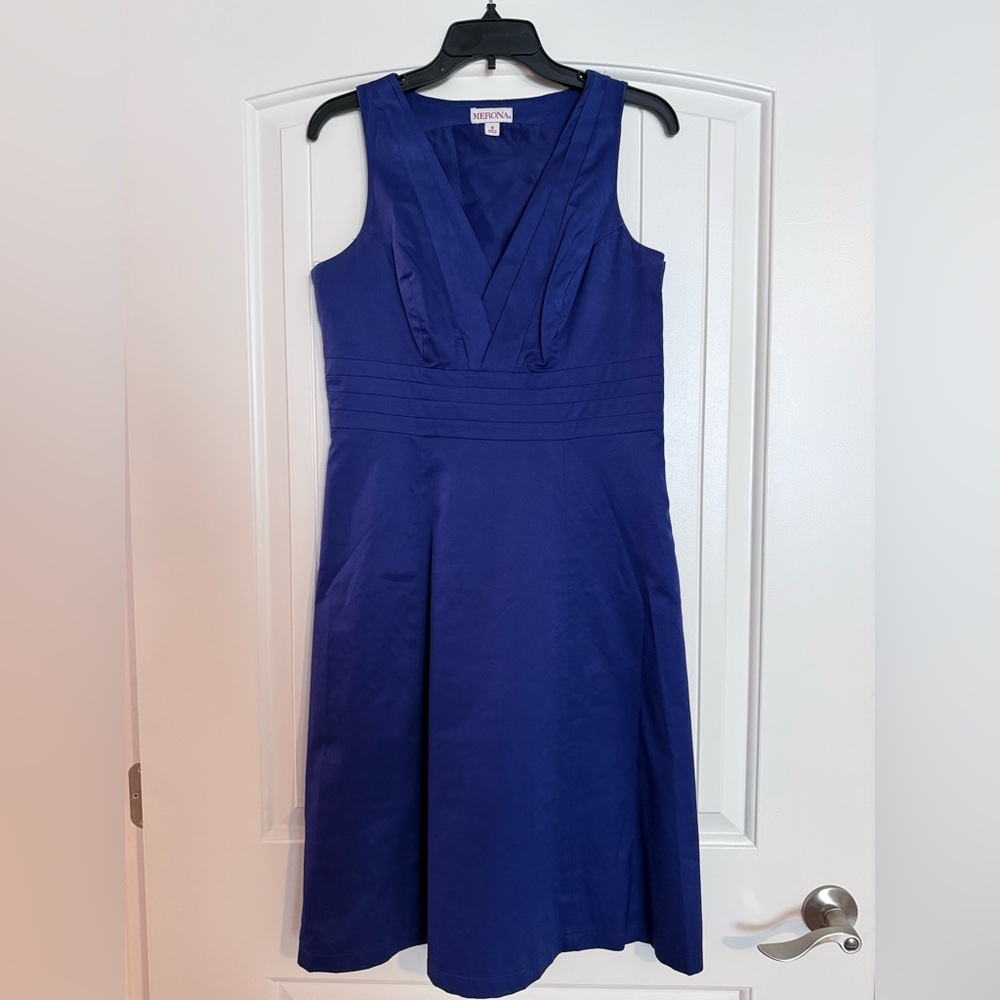 Merona Deep Blue V-Neck dress, tea length - size 6